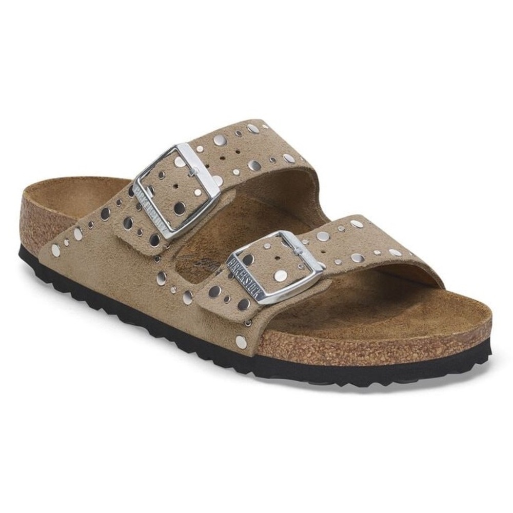 NWT Birkenstock Arizona Rivets Suede Leather Sandals in Taupe / Tan